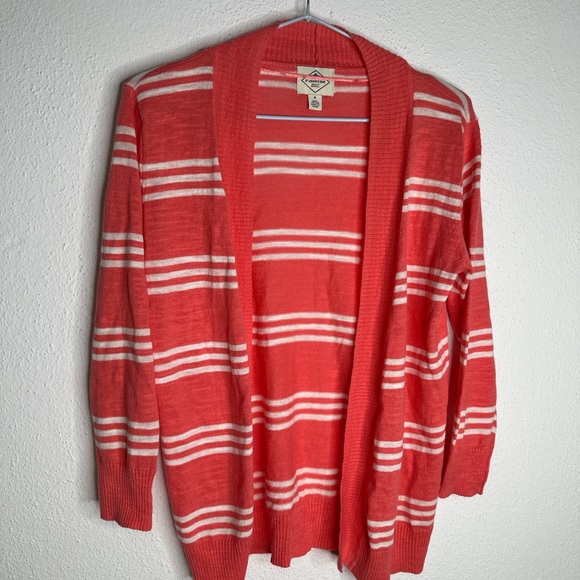 St. John's Bay Sweaters - St. John's Bay Coral and White Striped Cardigan